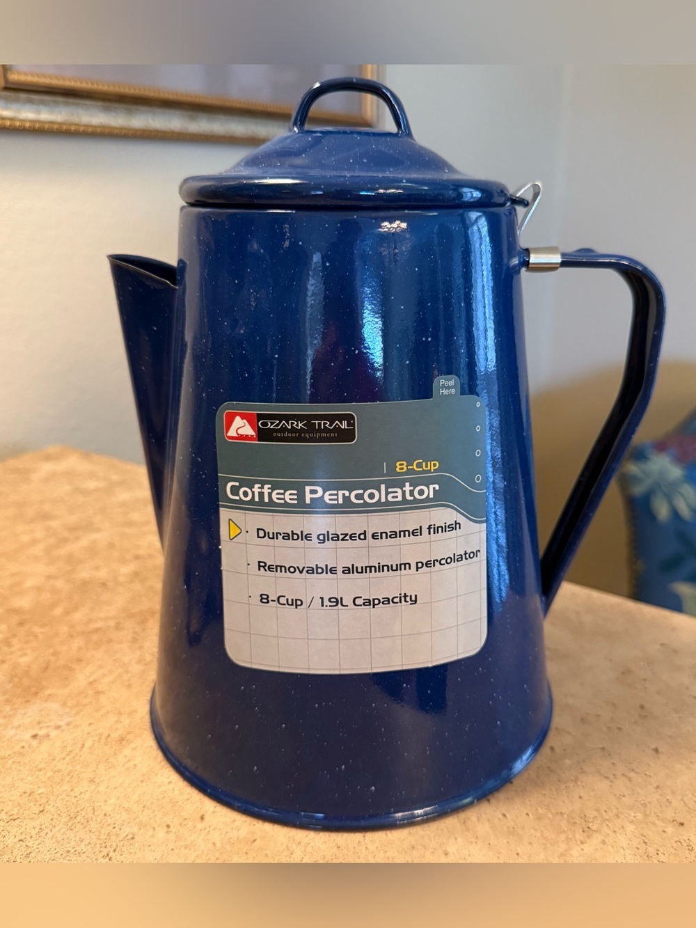 NWT Ozark Trail Blue Speckled Enamel 8-Cup Coffee Percolator
